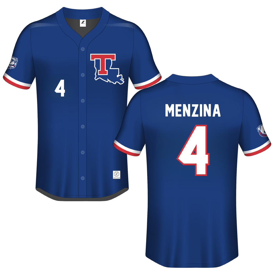 Louisiana Tech University Blue Button-Down Jersey - #4 Lauren Menzina