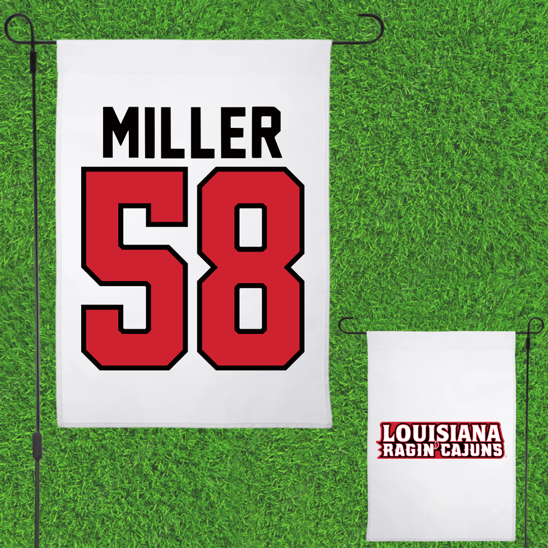 University of Louisiana at Lafayette Football White Garden Flag - #58 Grant Miller
