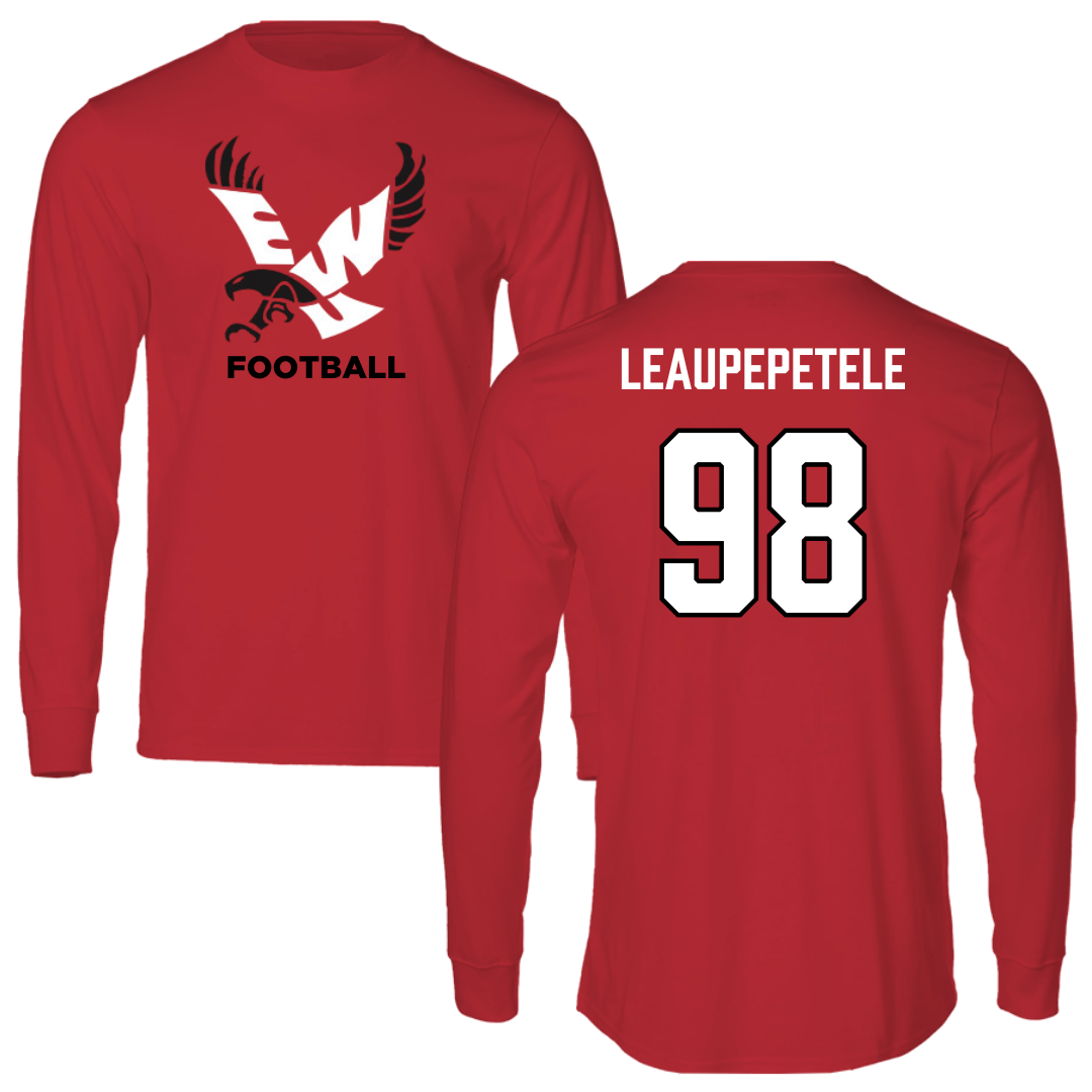 Eastern Washington University Football Red EWU Long Sleeve - #98 Jirah Leaupepetele
