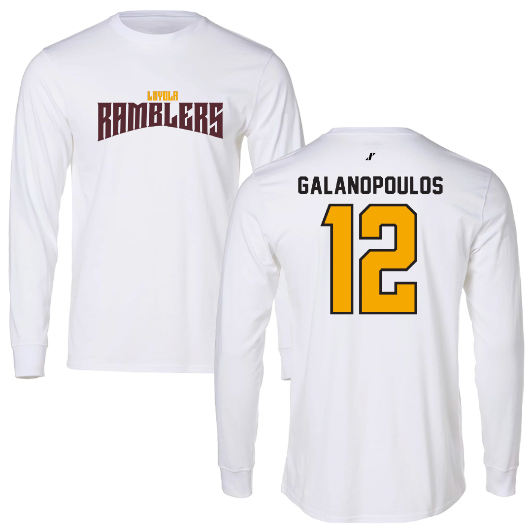 Loyola University-Chicago Basketball White Classic Long Sleeve - #12 Sam Galanopoulos