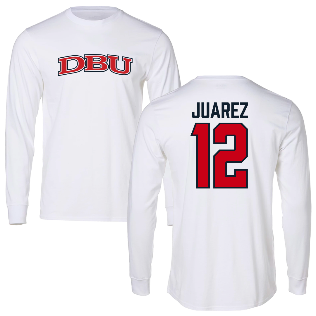 Dallas Baptist University Ice Hockey White Performance Long Sleeve - #12 Exavier Juarez