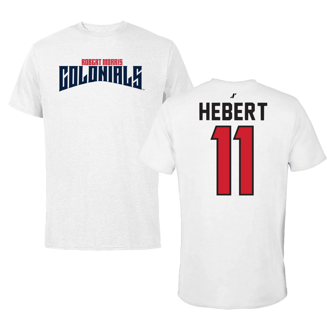 Robert Morris University Ice Hockey White Classic Tee - #11 Cameron Hebert
