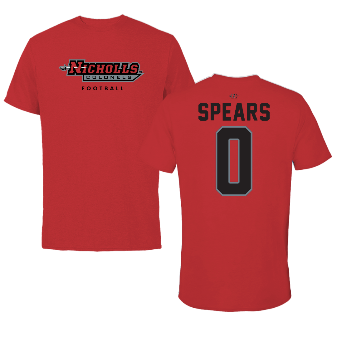 Nicholls State University Football Red Performance Tee - #0 Jaylon Spears