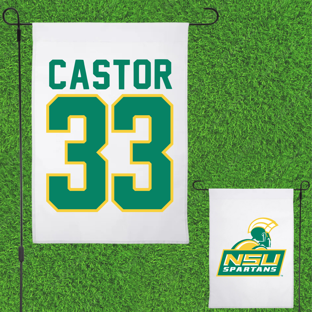 Norfolk State University Football White Garden Flag - #33 Darren Castor
