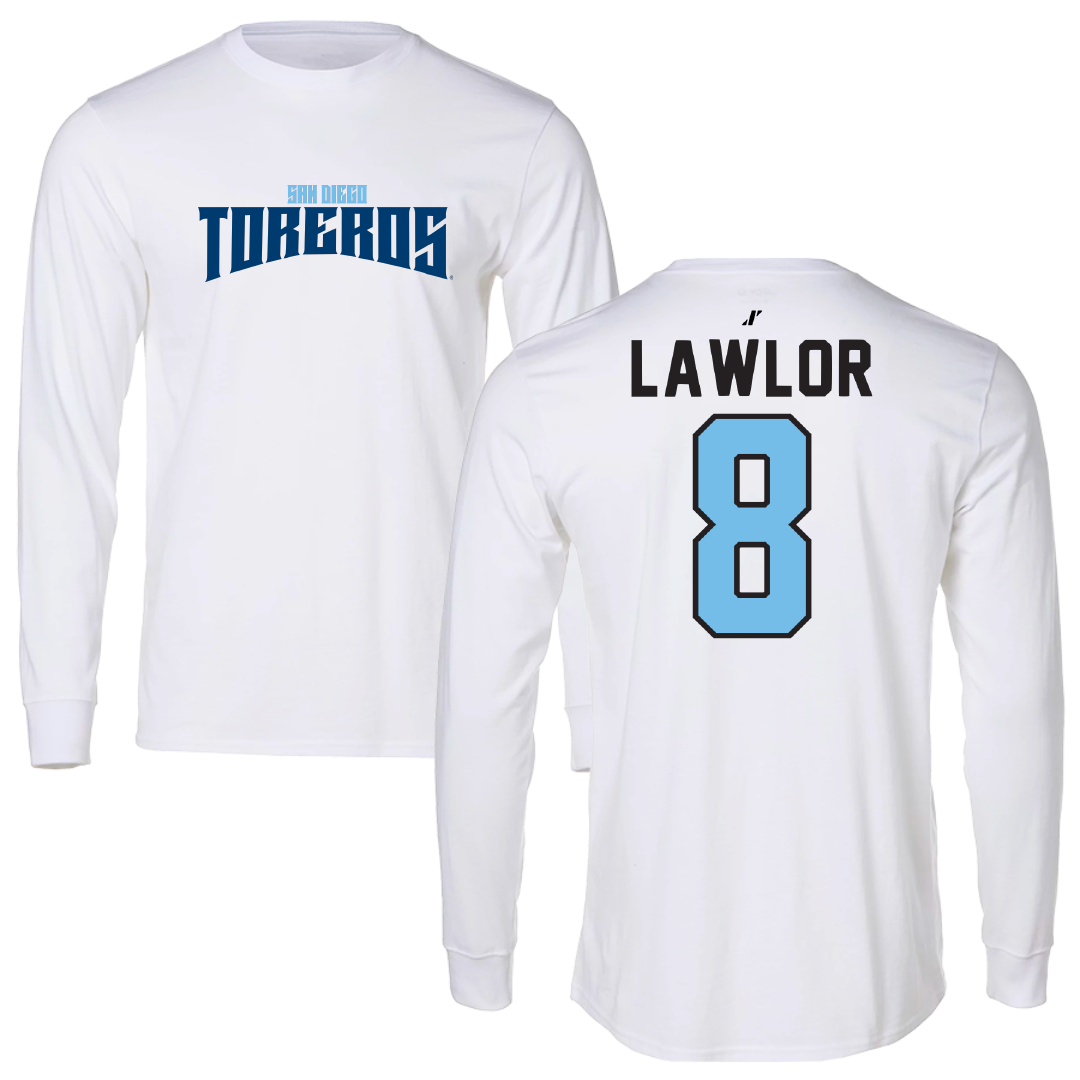 University of San Diego Football White Classic Long Sleeve - #8 Conor Lawlor