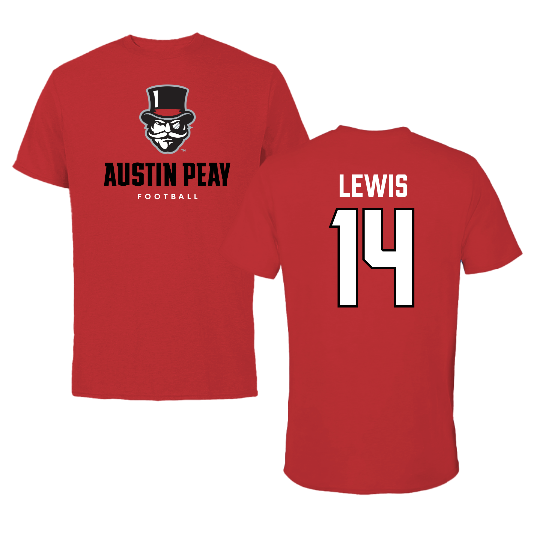 Austin Peay State University Football Red Mascot Performance Tee - #14 Christian Lewis
