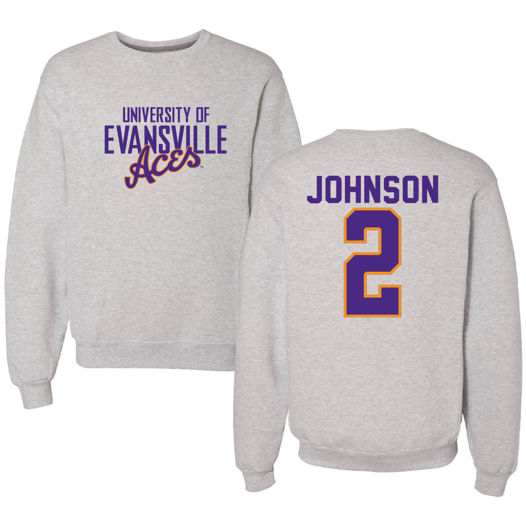 University of Evansville Soccer Light Gray Crewneck - #2 Taylor Johnson