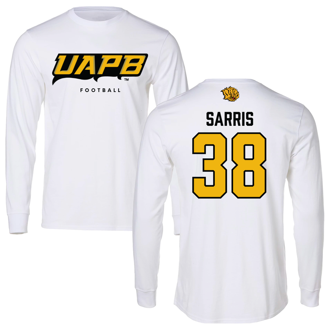 University of Arkansas-Pine Bluff Football White Performance Long Sleeve - #38 Dean Sarris