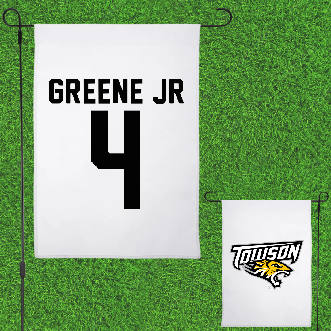 Towson University Football White Garden Flag - #4 Tyrell Greene Jr