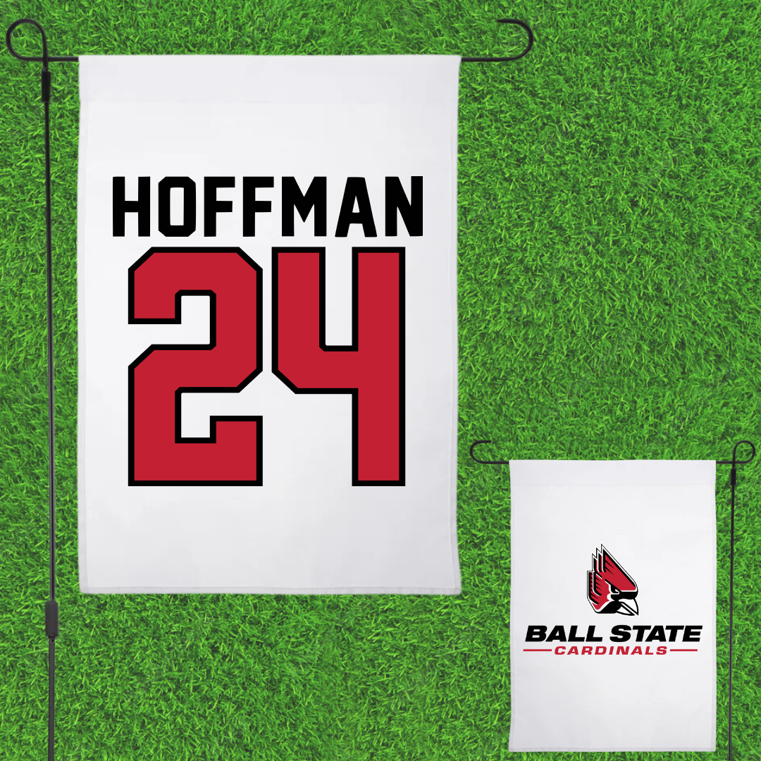 Ball State University Softball White Garden Flag - #24 Jessica Hoffman