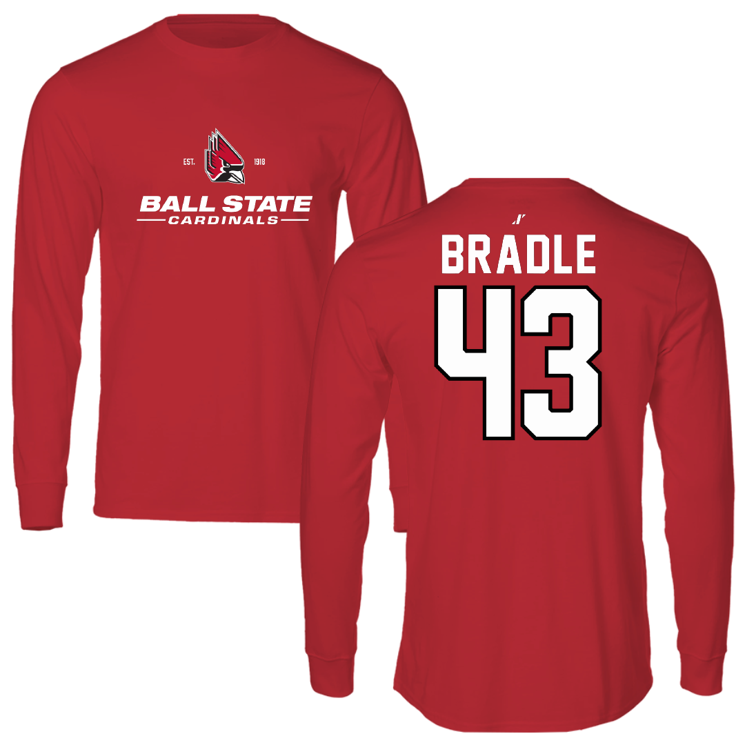 Ball State University Baseball Red General Long Sleeve - #43 Ty Bradle