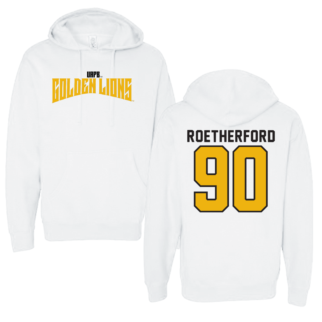 University of Arkansas-Pine Bluff Football White Classic Hoodie - #90 Cameron Roetherford