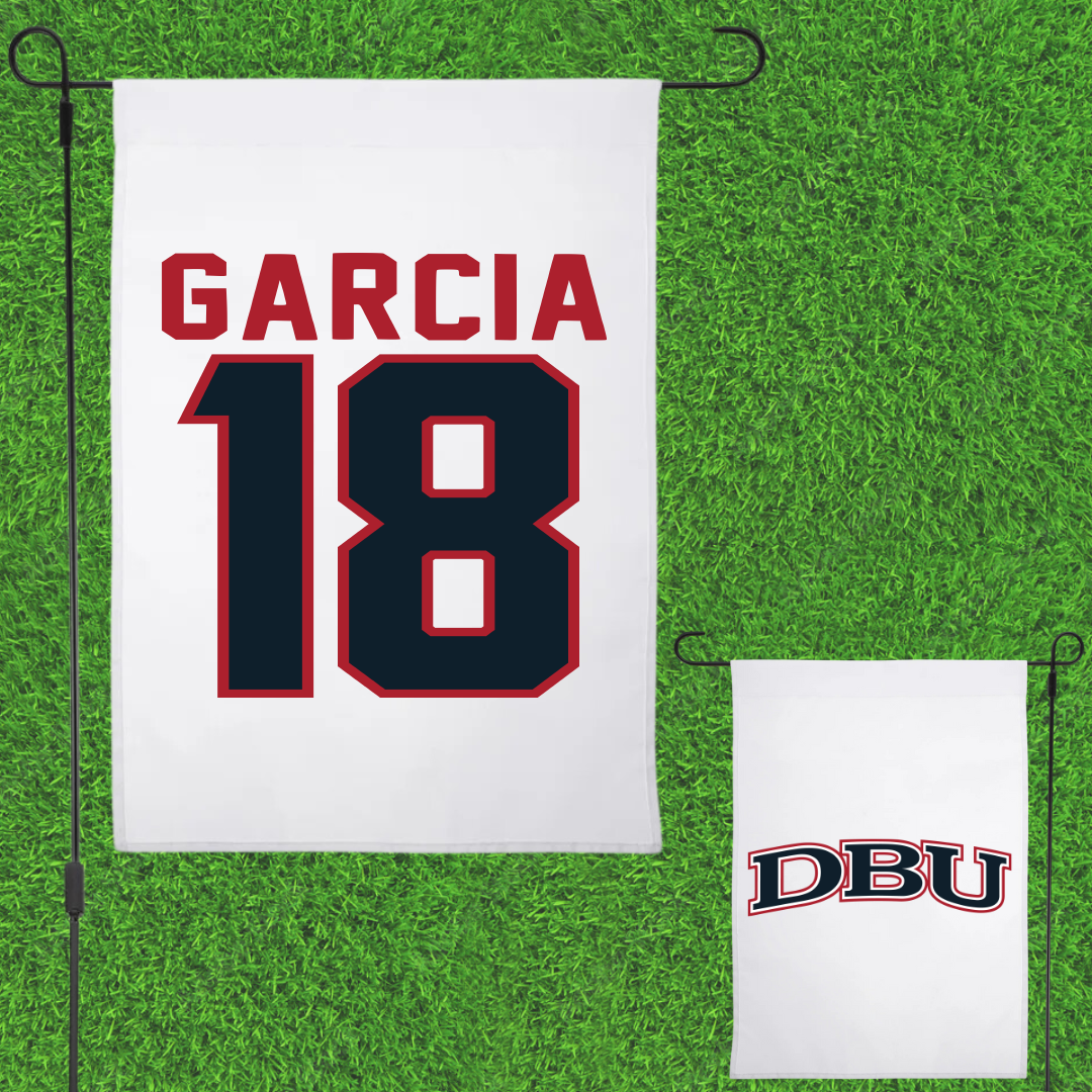 Dallas Baptist University STUNT White Garden Flag - #18 Robbie Garcia