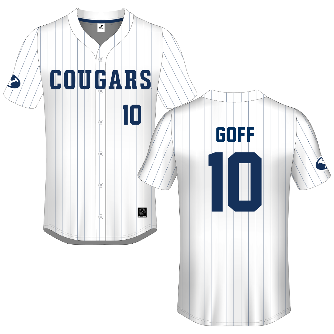 Brigham Young University White Pinstripe Button-Down Jersey - #10 Parker Goff