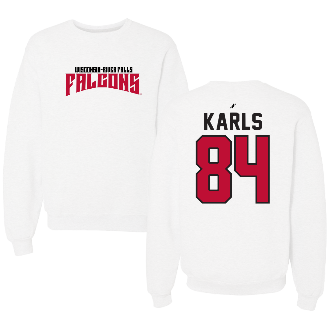 University of Wisconsin-River Falls Football White Classic Crewneck - #84 Andrew Karls