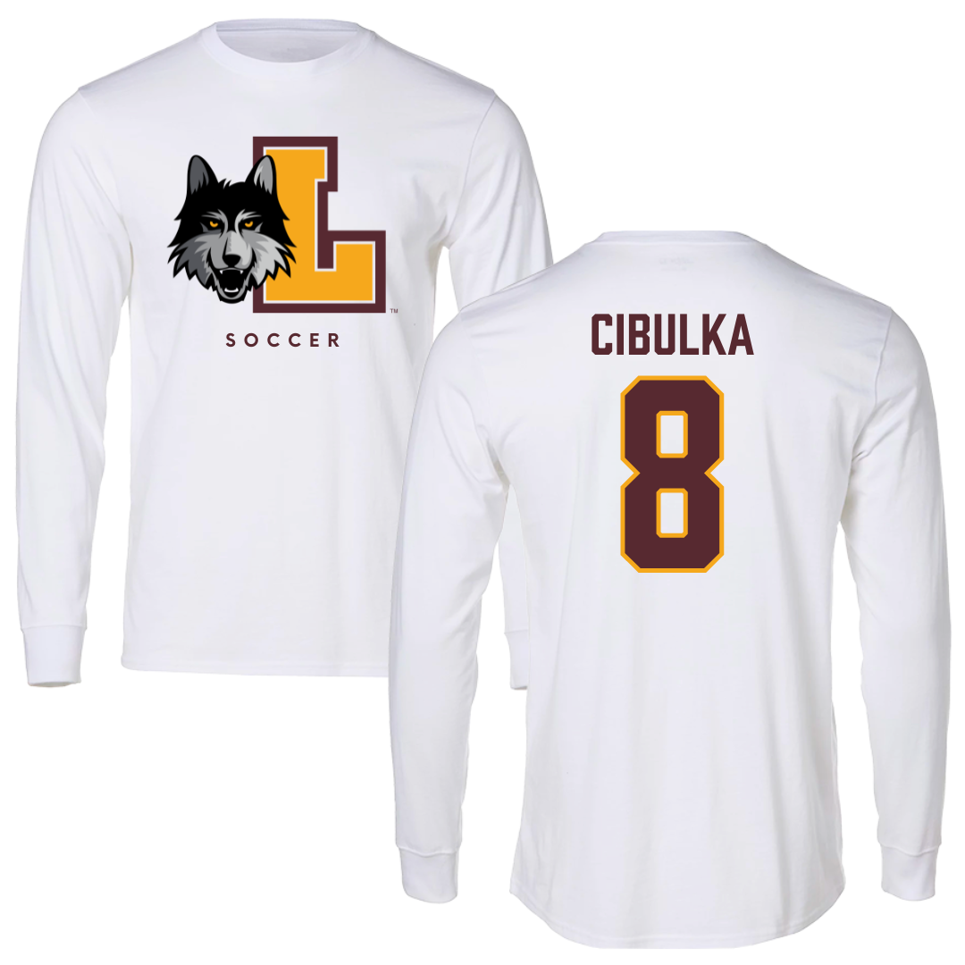 Loyola University-Chicago Soccer White Mascot Long Sleeve - #8 Jaimee Cibulka