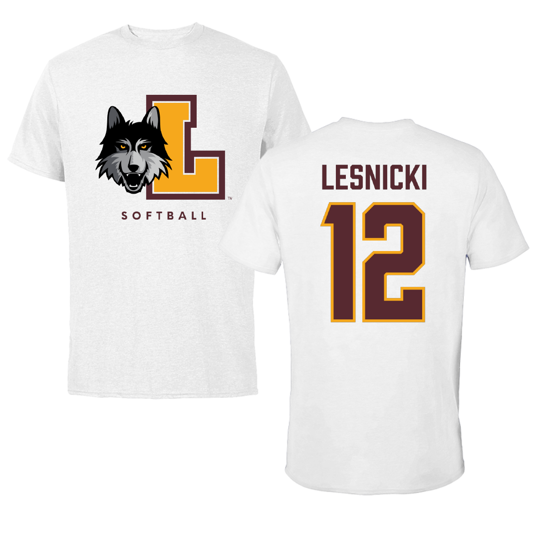 Loyola University-Chicago Softball White Performance Tee - #12 Nat Lesnicki