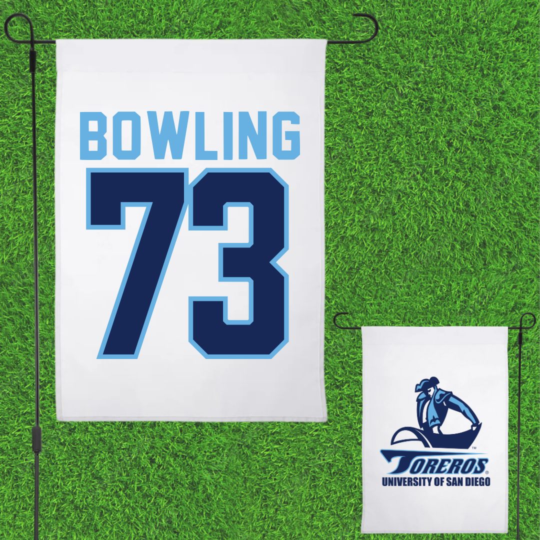 University of San Diego Football White Garden Flag - #73 Evans Bowling