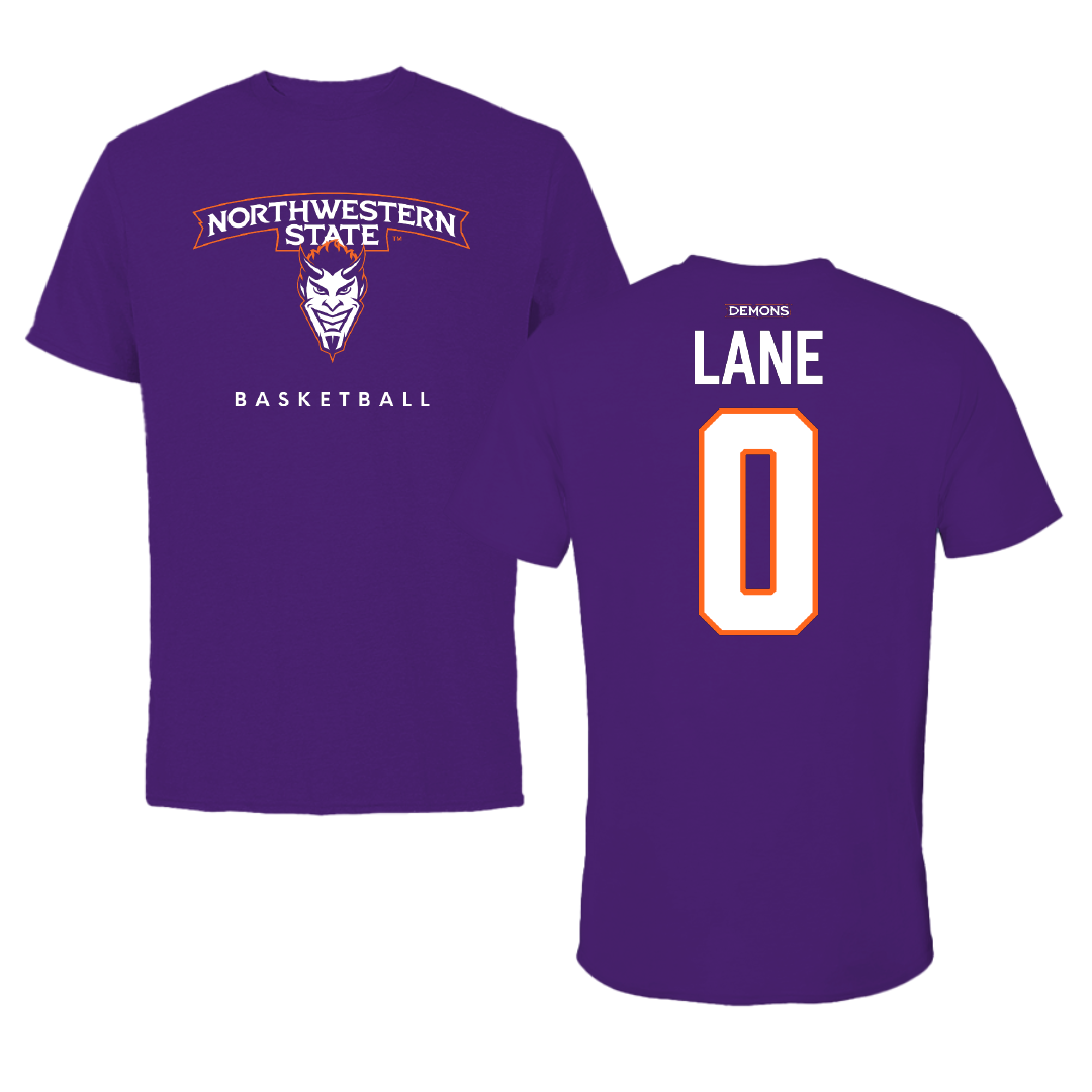 Northwestern State University Basketball Purple Mascot Performance Tee - #0 Jimel Lane