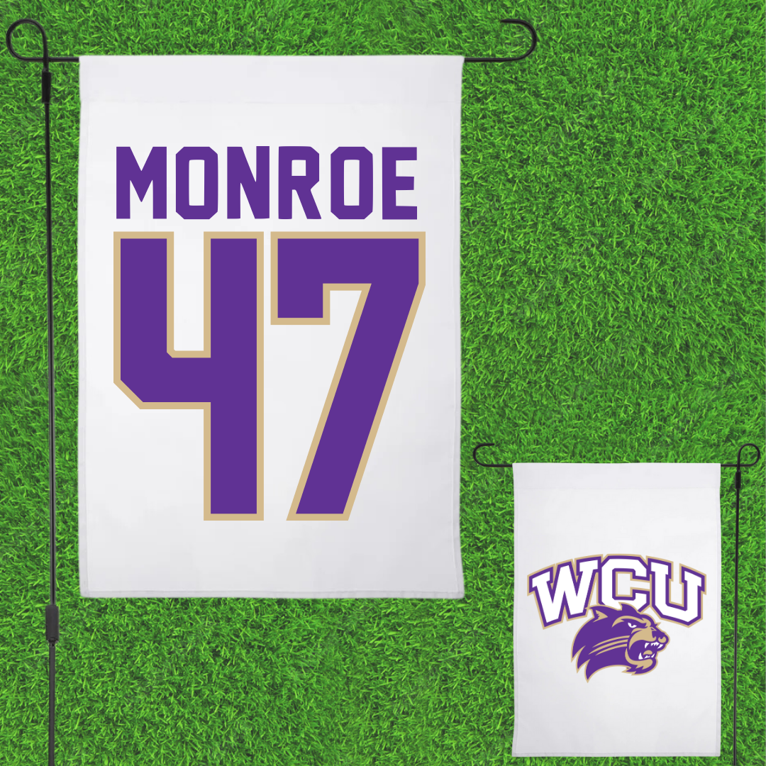 Western Carolina University Football White Garden Flag - #47 Blue Monroe