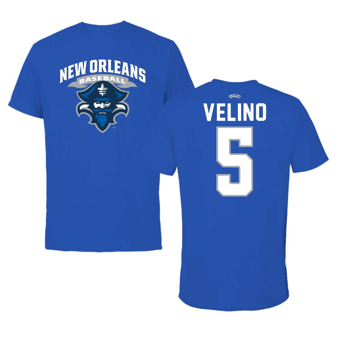 University of New Orleans Baseball Blue Performance Tee - #5 Tyler Velino