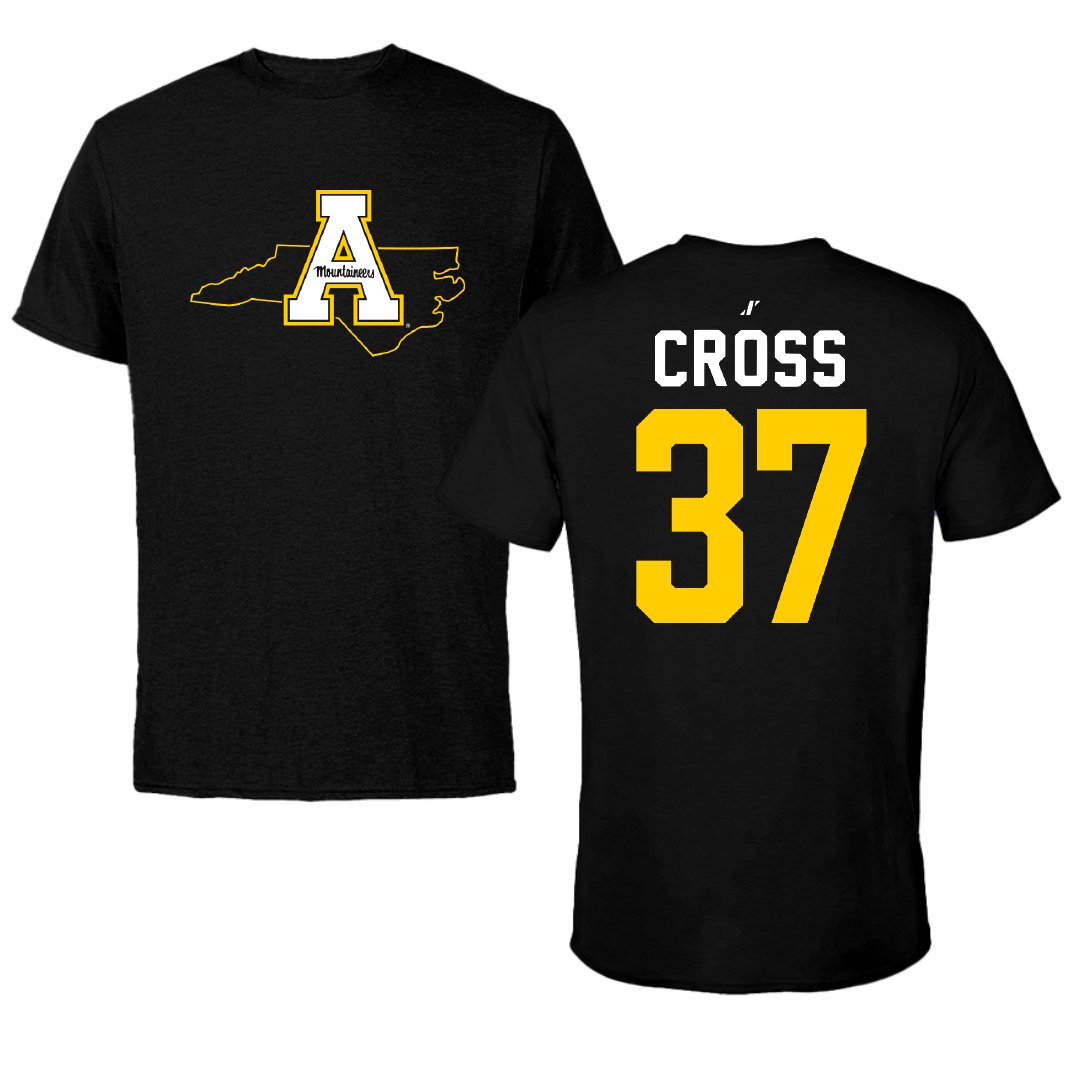 Appalachian State University Baseball Black State Tee - #37 Caleb Cross