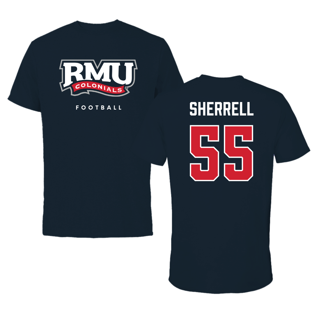 Robert Morris University Football Navy Performance Tee - #55 Tayvon Sherrell