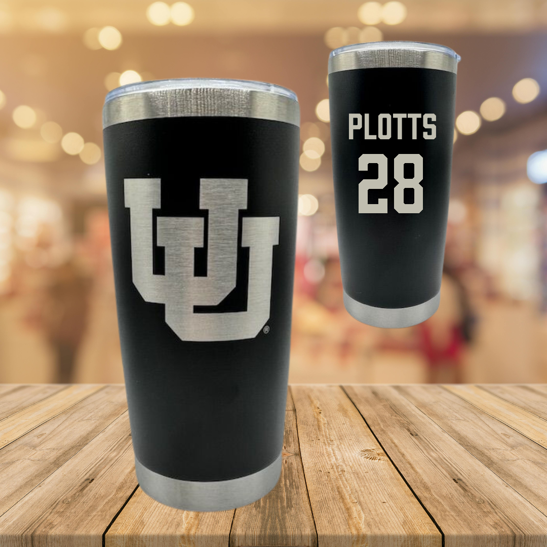 University of Utah Lacrosse Black Stainless Steel Tumbler - #28 Colby Plotts