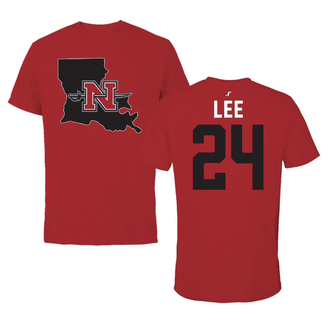 Nicholls State University Basketball Canvas Red State Tee - #24 Khia Lee