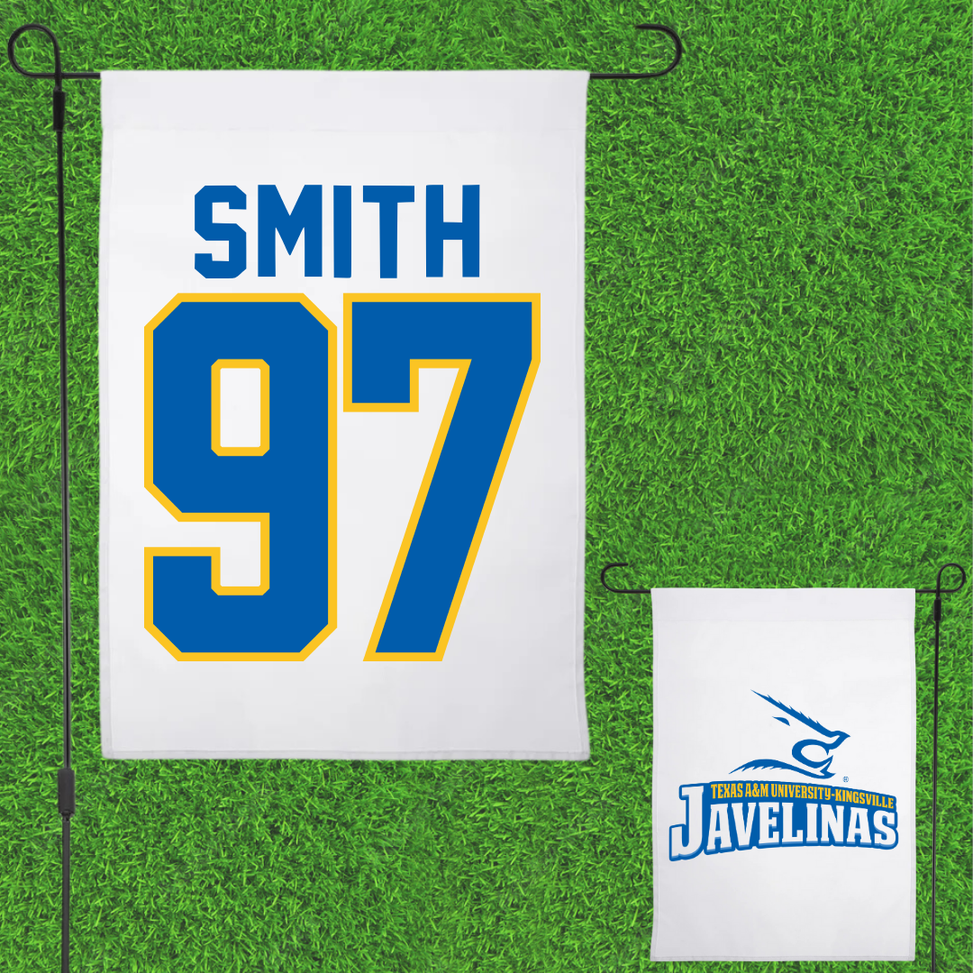Texas A&M University-Kingsville Football White Garden Flag - #97 Victor Smith