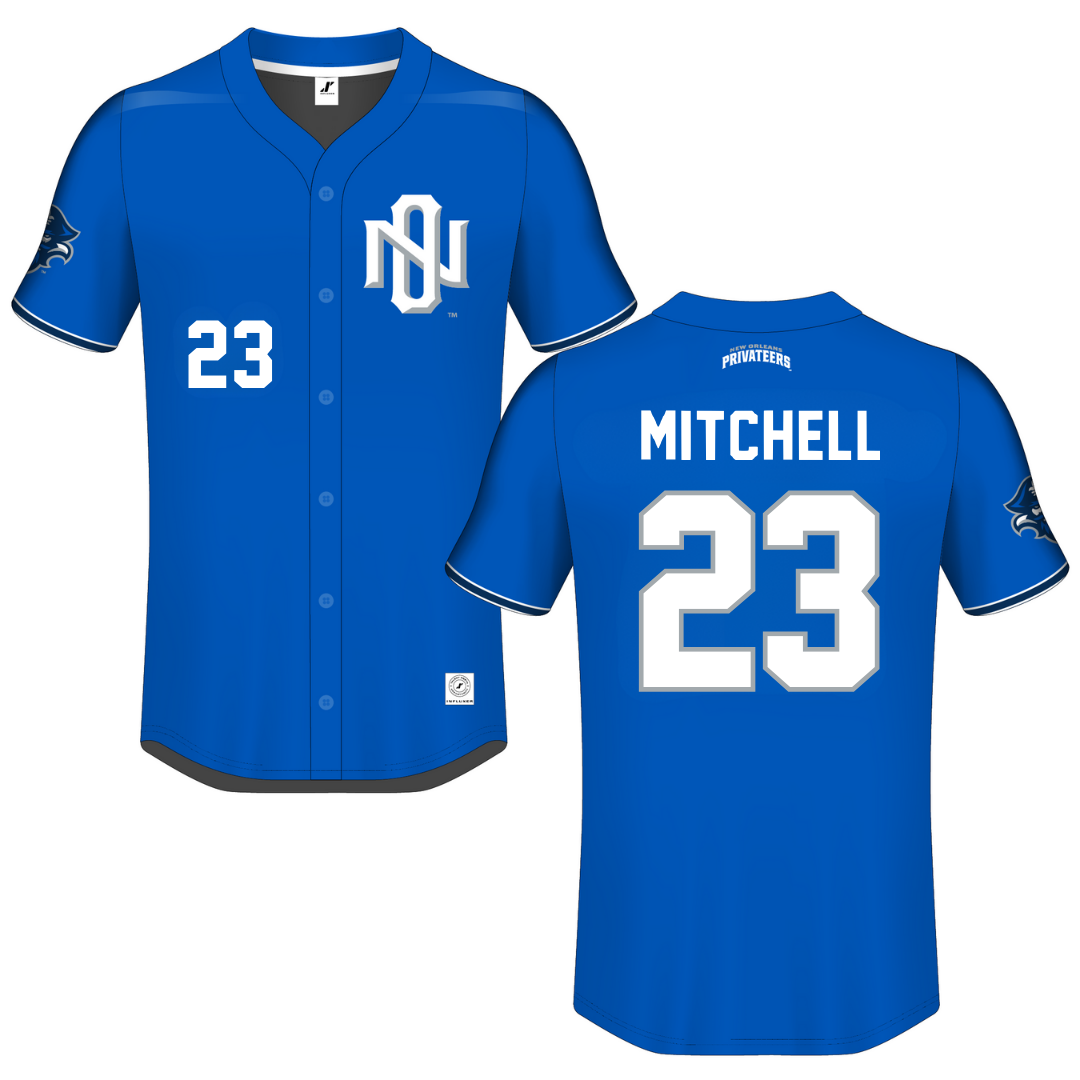 University of New Orleans Blue Button-Down Jersey - #23 Cade Mitchell