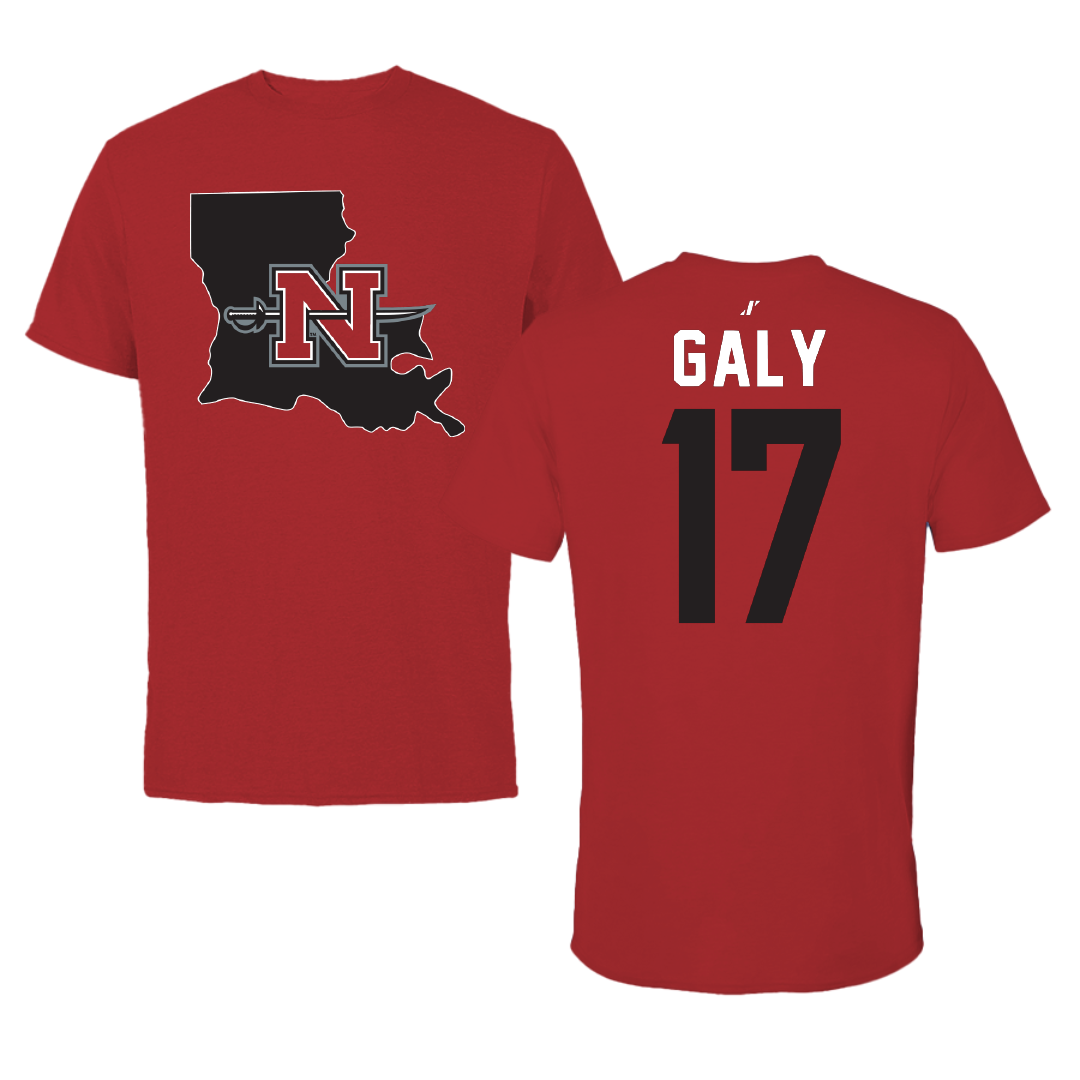 Nicholls State University Baseball Canvas Red State Tee - #17 Gavin Galy