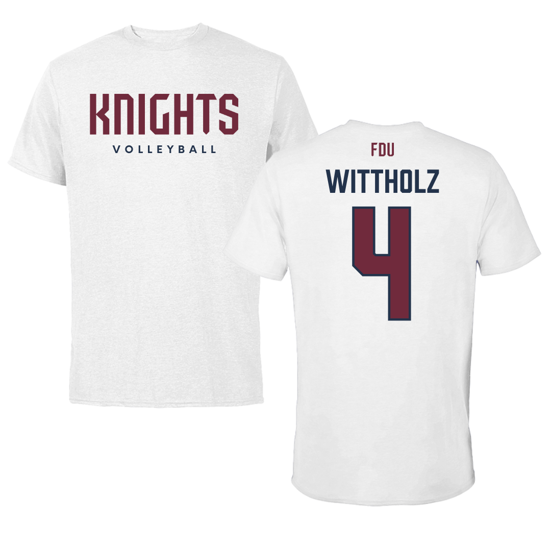 Fairleigh Dickinson University-Metropolitan Campus Volleyball White Tee - #4 Samantha Wittholz