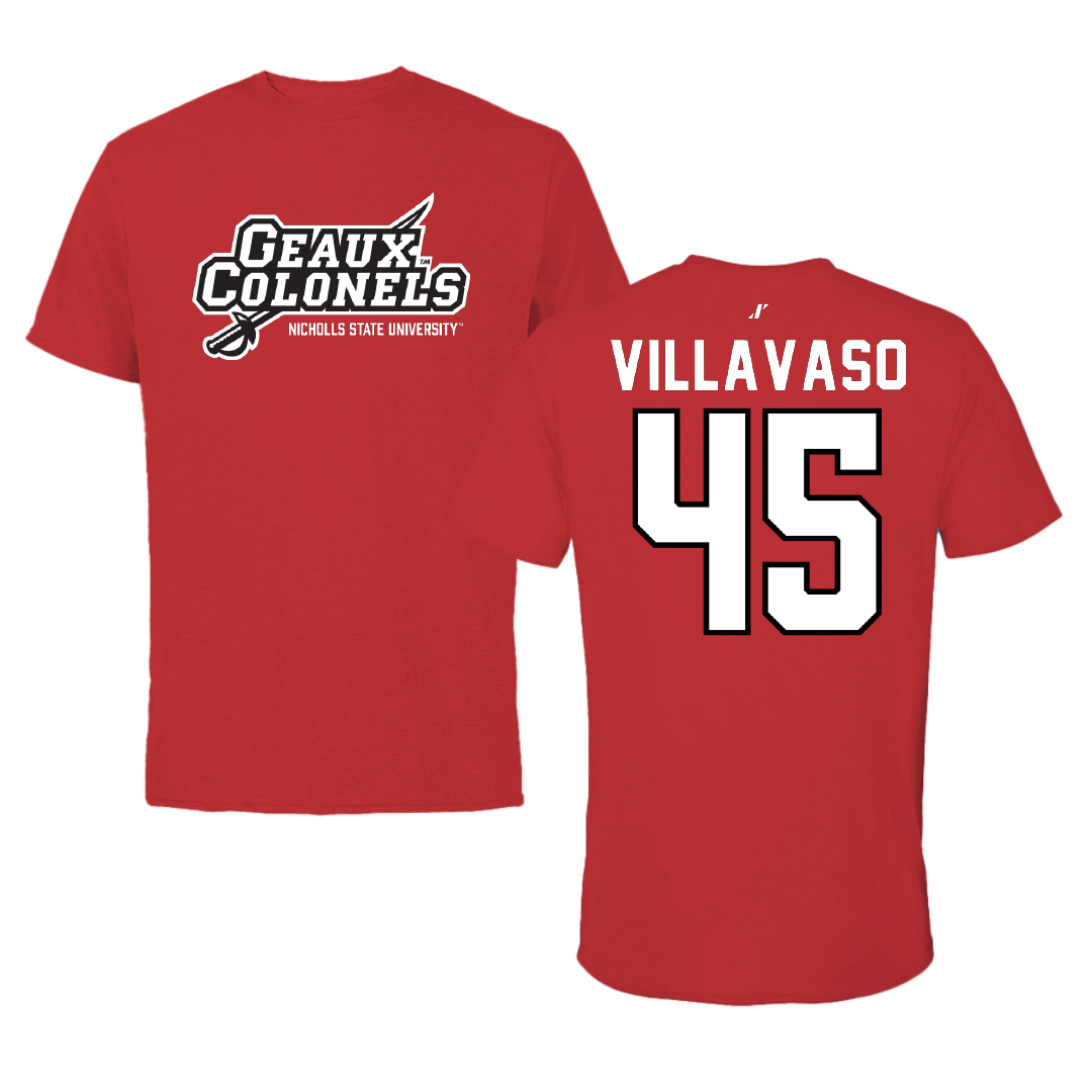 Nicholls State University Football Red General Performance Tee - #45 Alex Villavaso