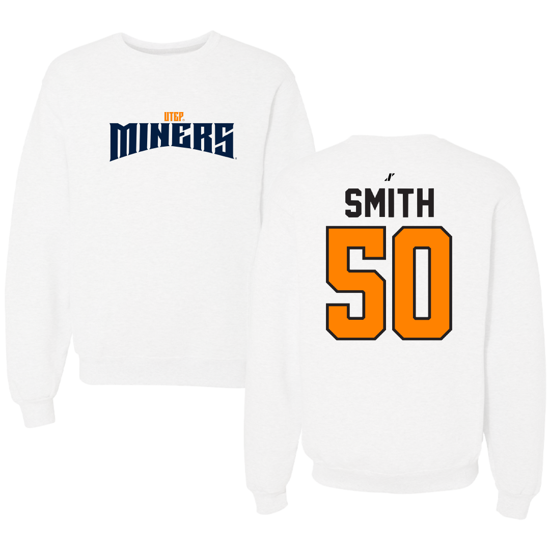 University of Texas at El Paso Football White Classic Crewneck - #50 Brennan Smith