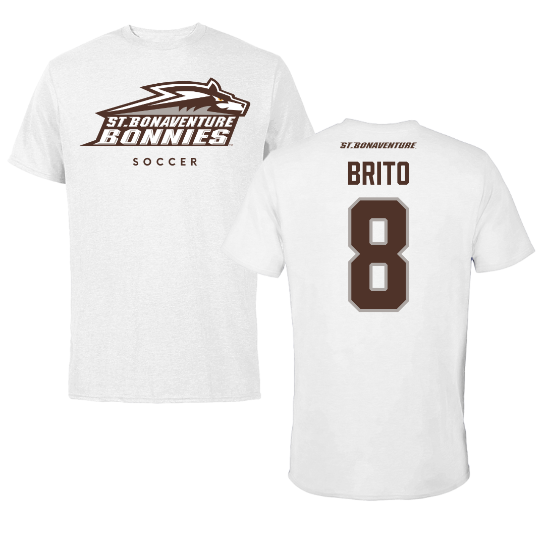 St. Bonaventure University Soccer White Tee - #8 Kenzo Brito