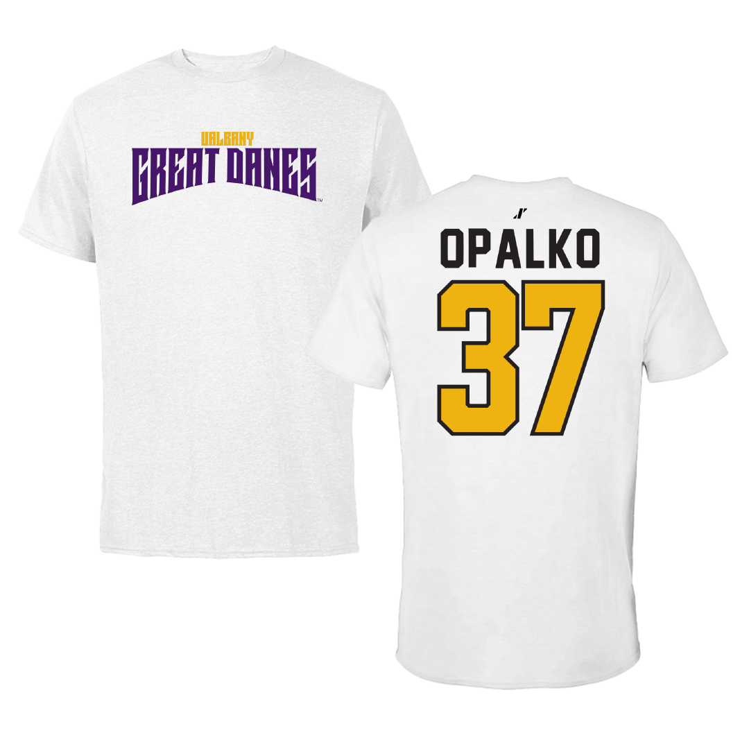 University at Albany Football White Classic Tee - #37 John Opalko
