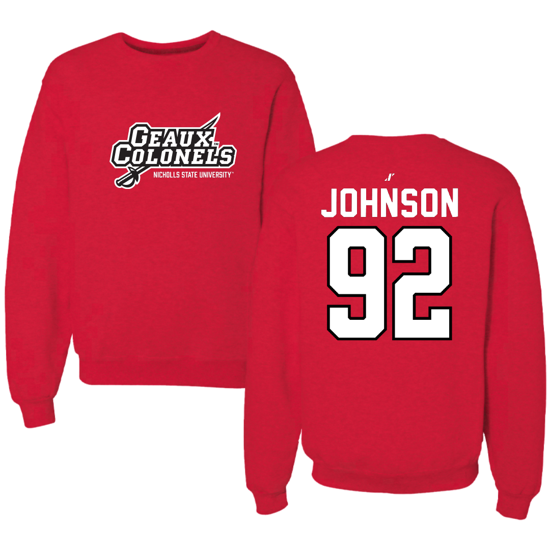 Nicholls State University Football Red General Crewneck - #92 Joshua Johnson