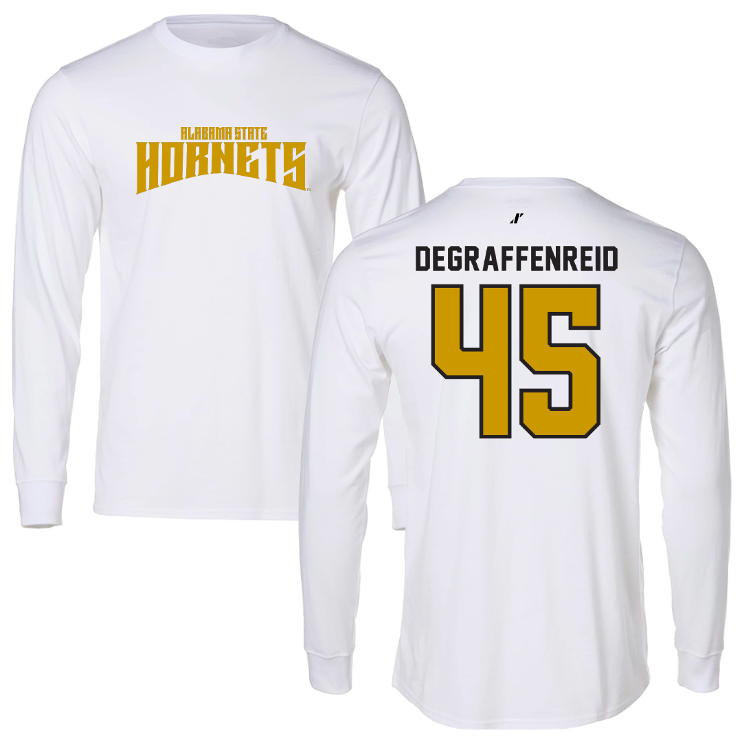 Alabama State University Football White Classic Performance Long Sleeve - #45 Grant DeGraffenreid