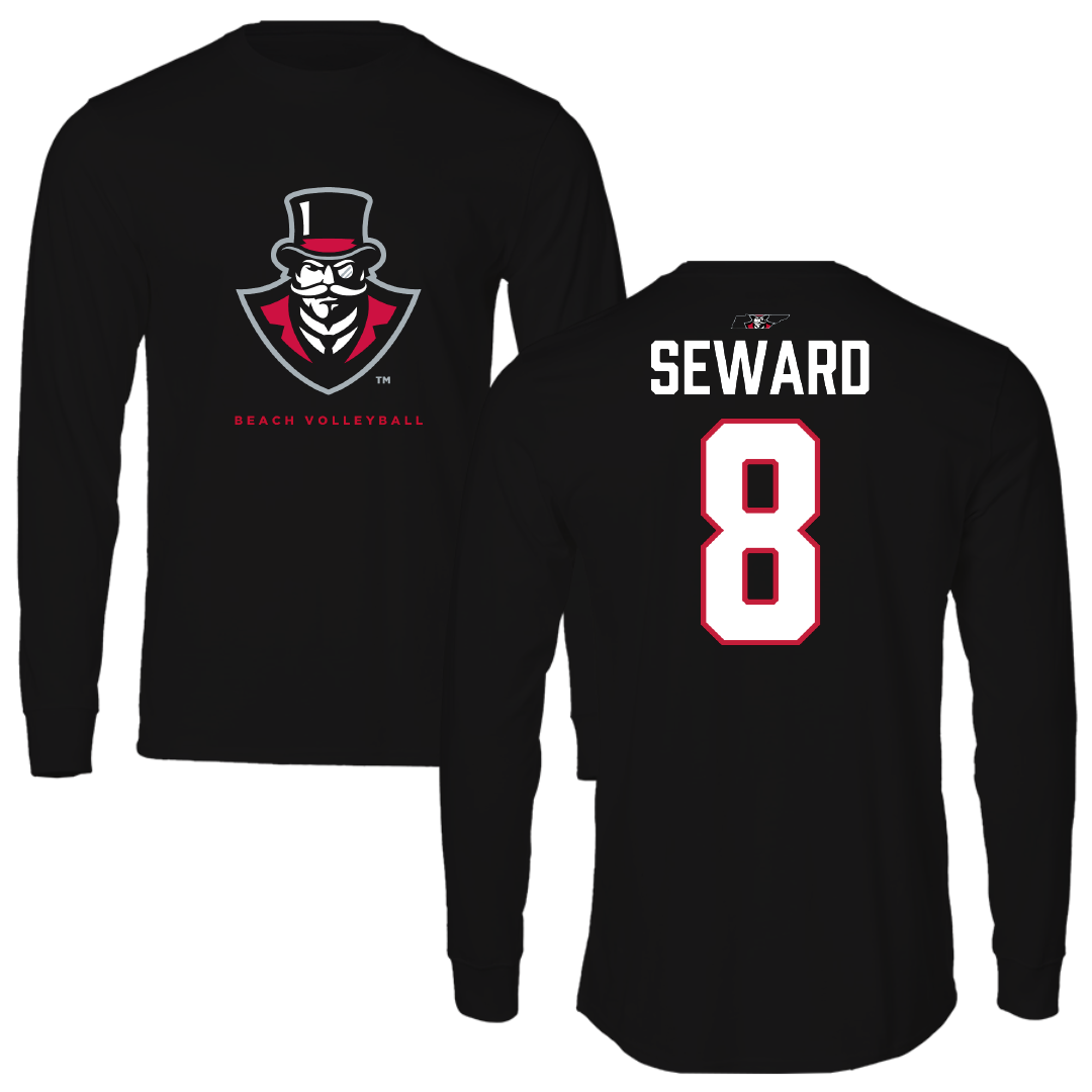 Austin Peay State University Beach Volleyball Black Mascot Performance Long Sleeve - #8 Jamie Seward