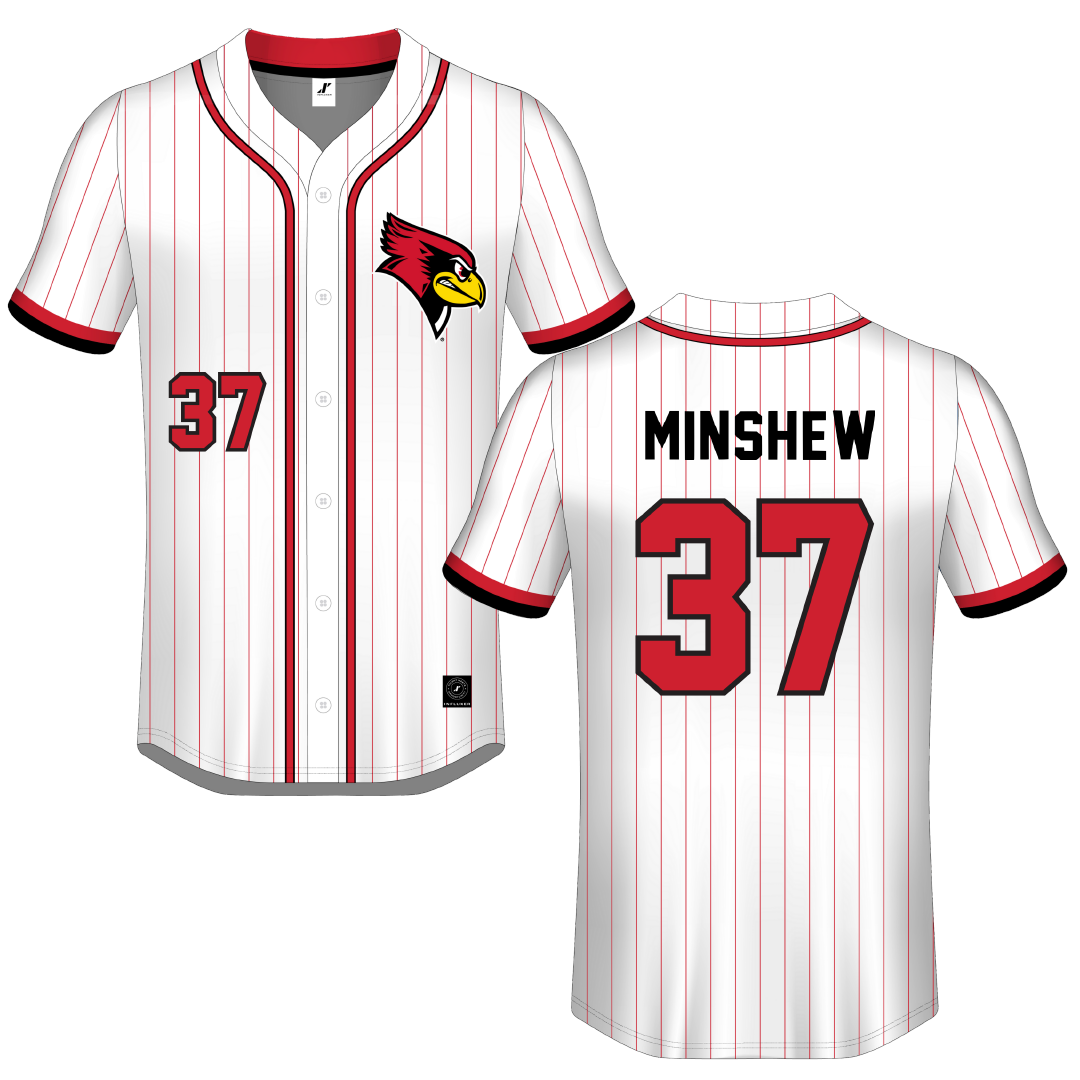 Illinois State University White Pinstripe Button-Down Jersey - #37 Lawson Minshew