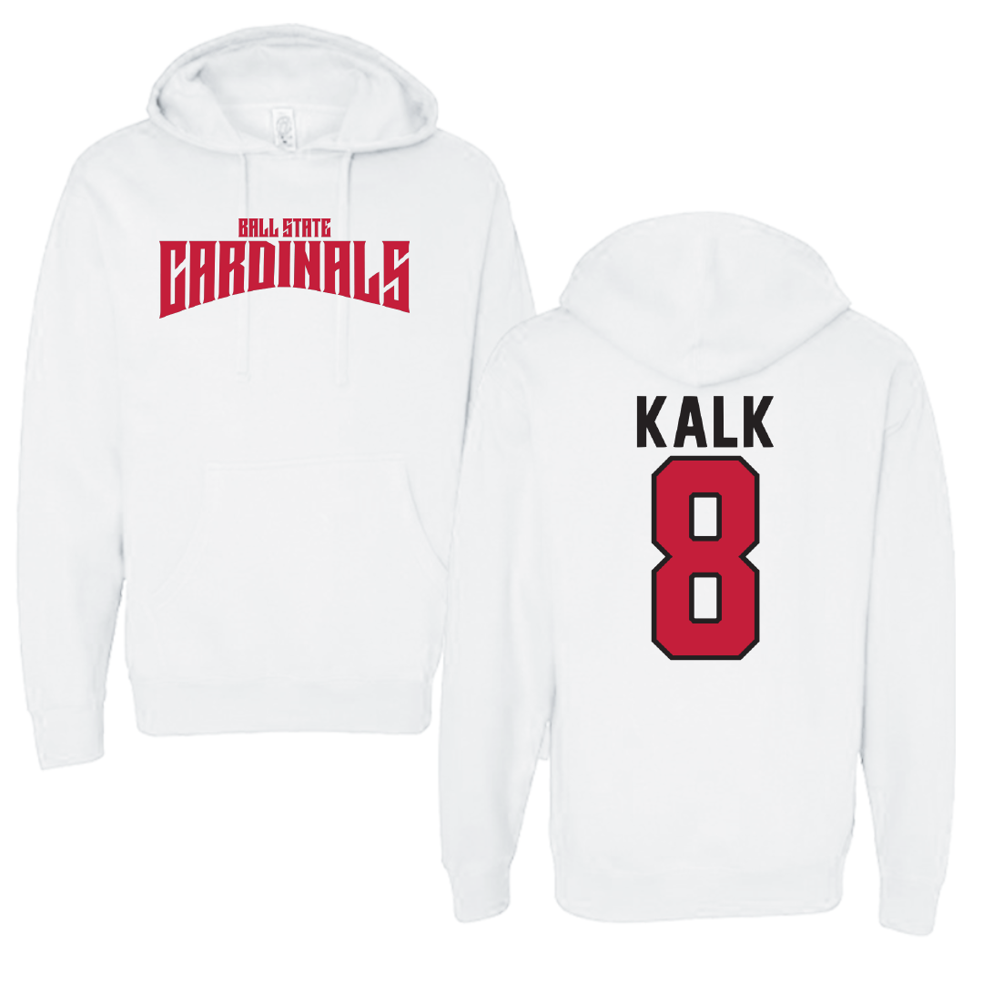 Ball State University Baseball White Classic Hoodie - #8 Max Kalk