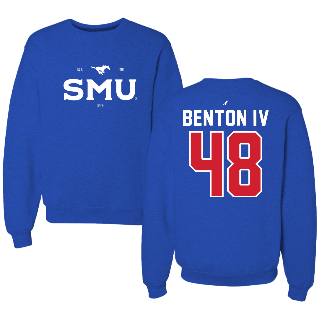 Southern Methodist University Football Blue General Crewneck - #48 Will Benton IV