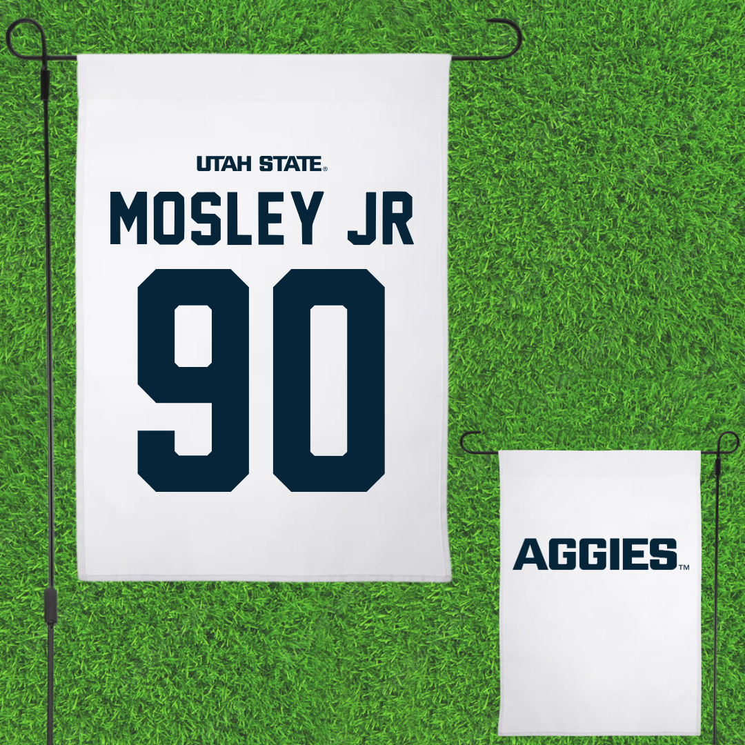 Utah State University Football White Garden Flag - #90 Clifton Mosley Jr