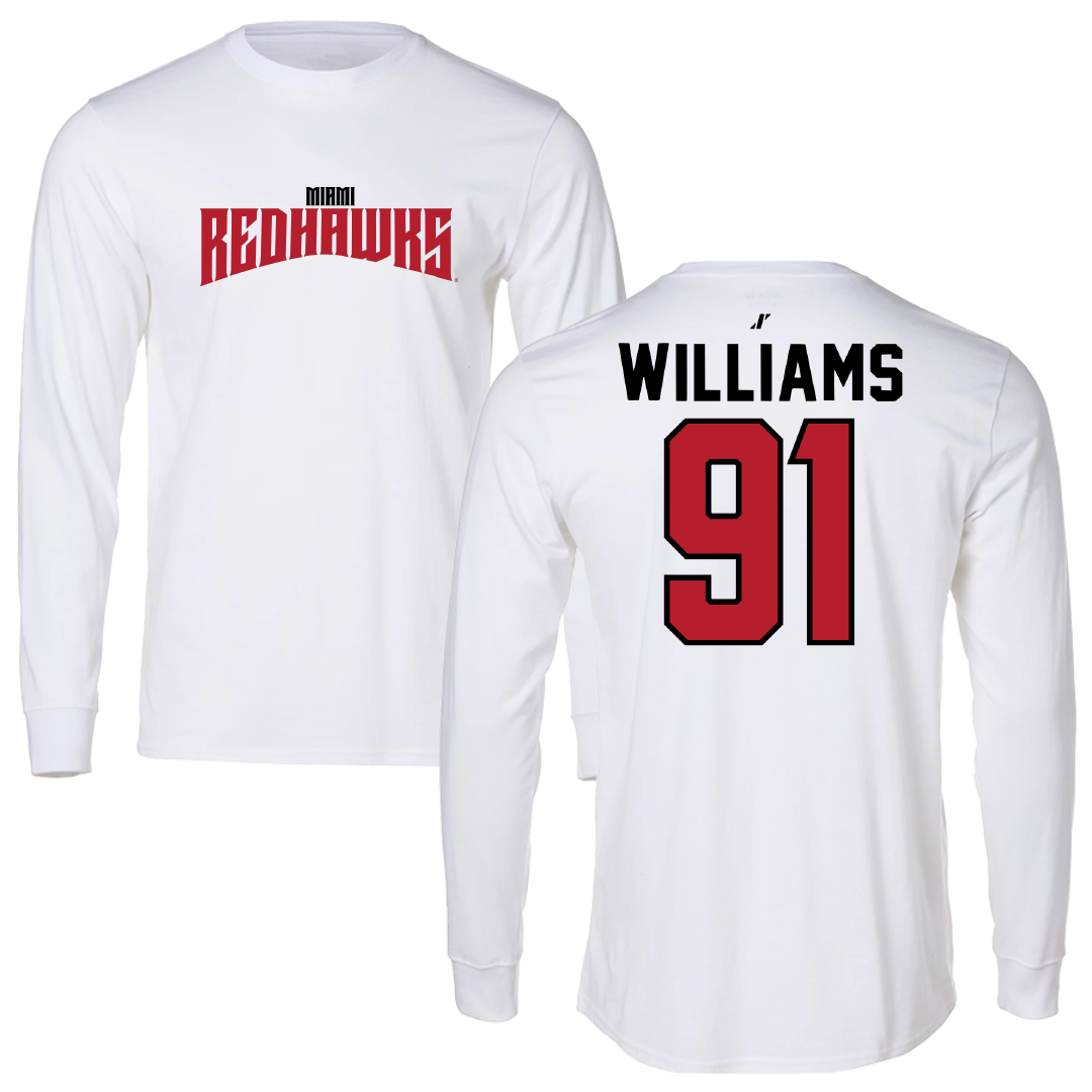 Miami University (Ohio) Football White Classic Performance Long Sleeve - #91 Sam Williams