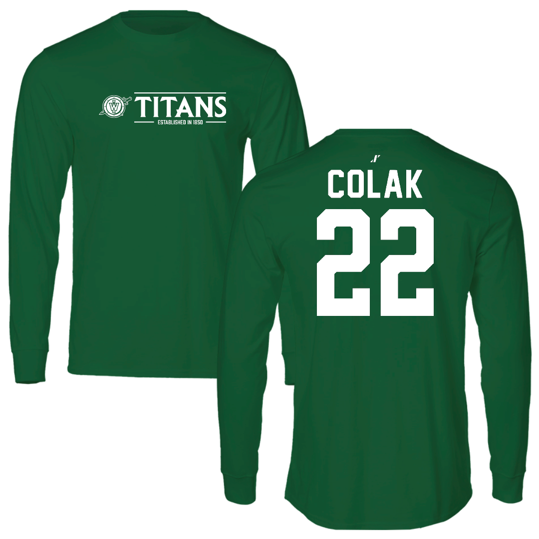 Illinois Wesleyan University Basketball Green General Long Sleeve - #22 Karlo Colak