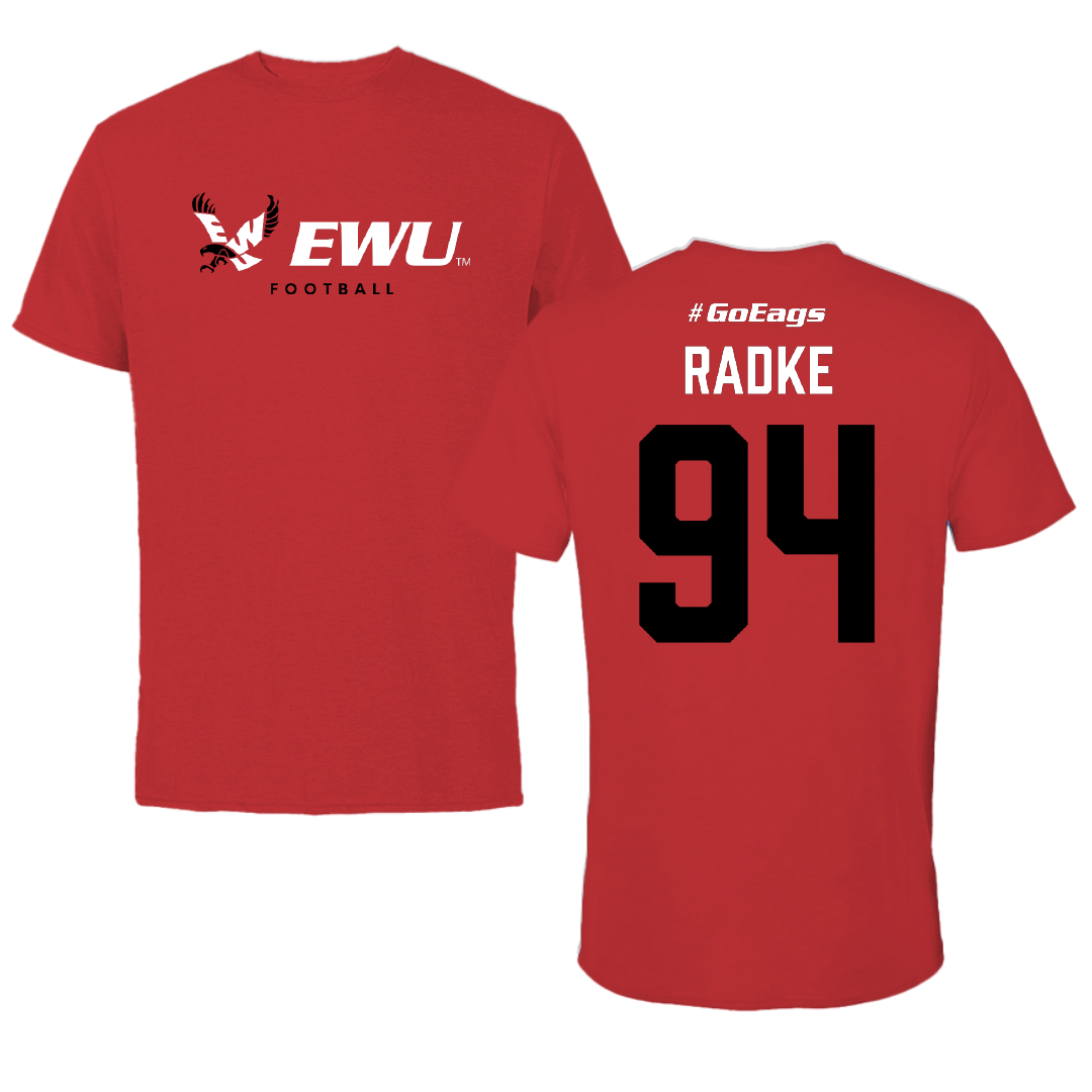 Eastern Washington University Football Red Block Performance Tee - #94 Jaden Radke