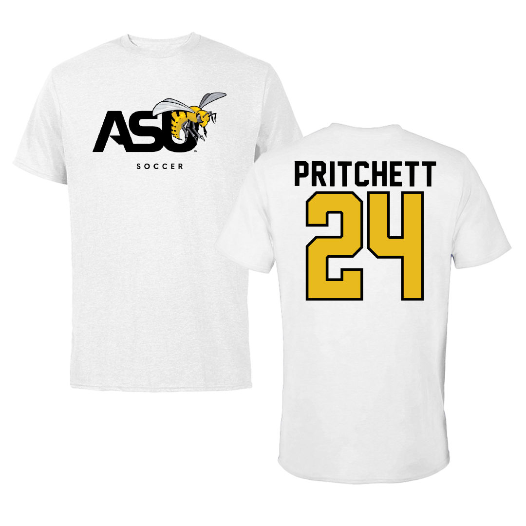 Alabama State University Soccer White ASU Tee - #24 Ania Pritchett