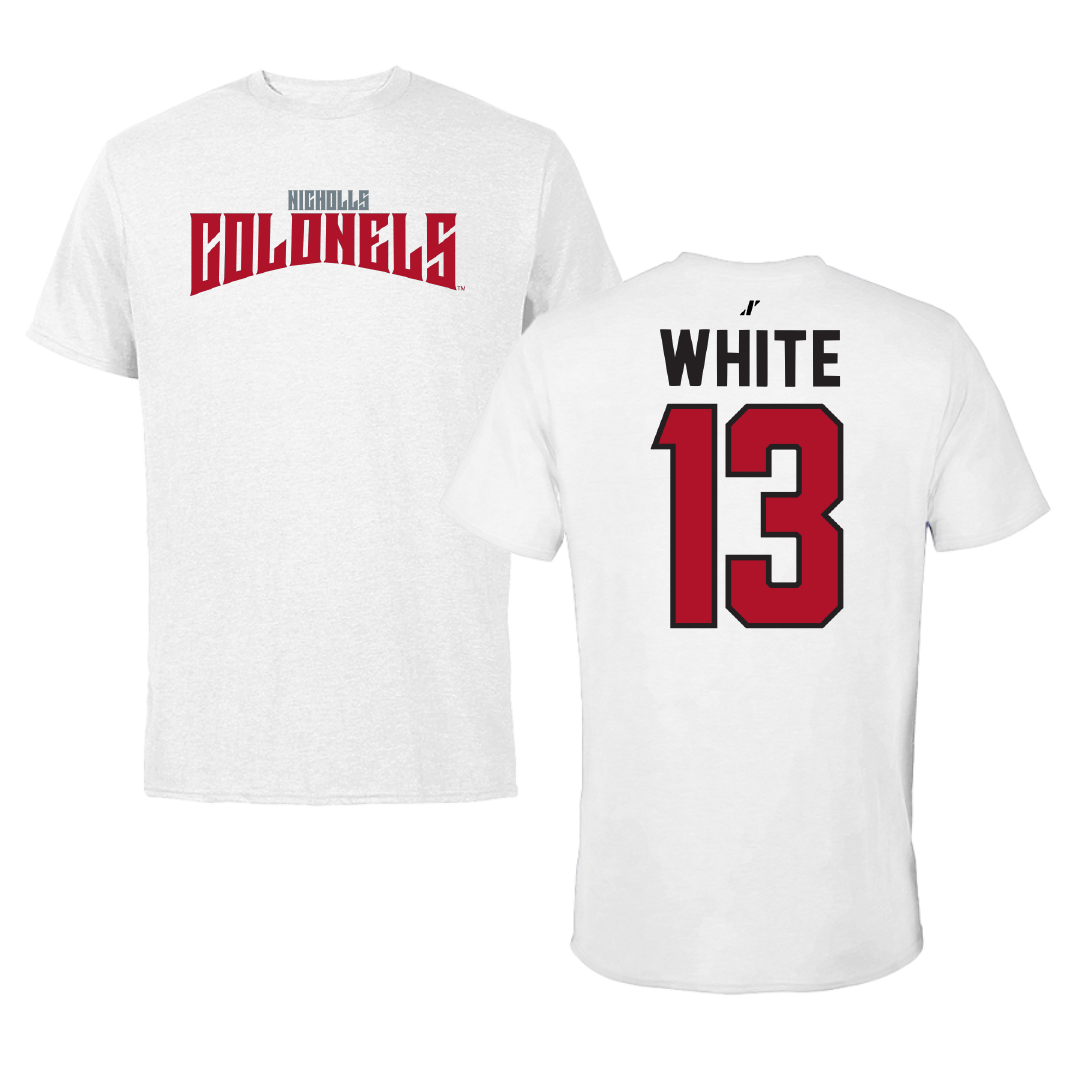 Nicholls State University Football White Classic Performance Tee - #13 Kylin White