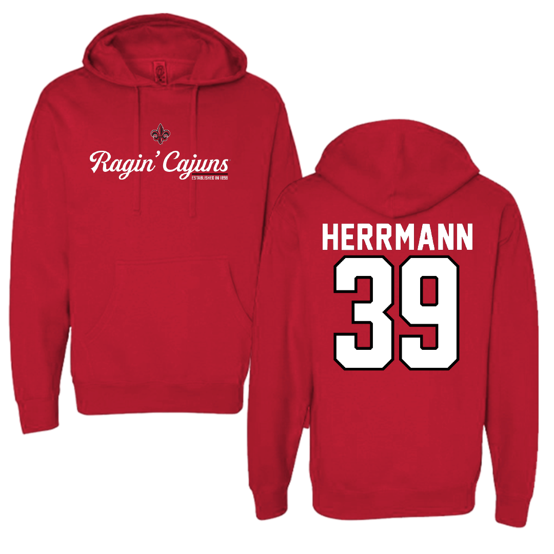 University of Louisiana at Lafayette Baseball Red General Hoodie - #39 Andrew Herrmann